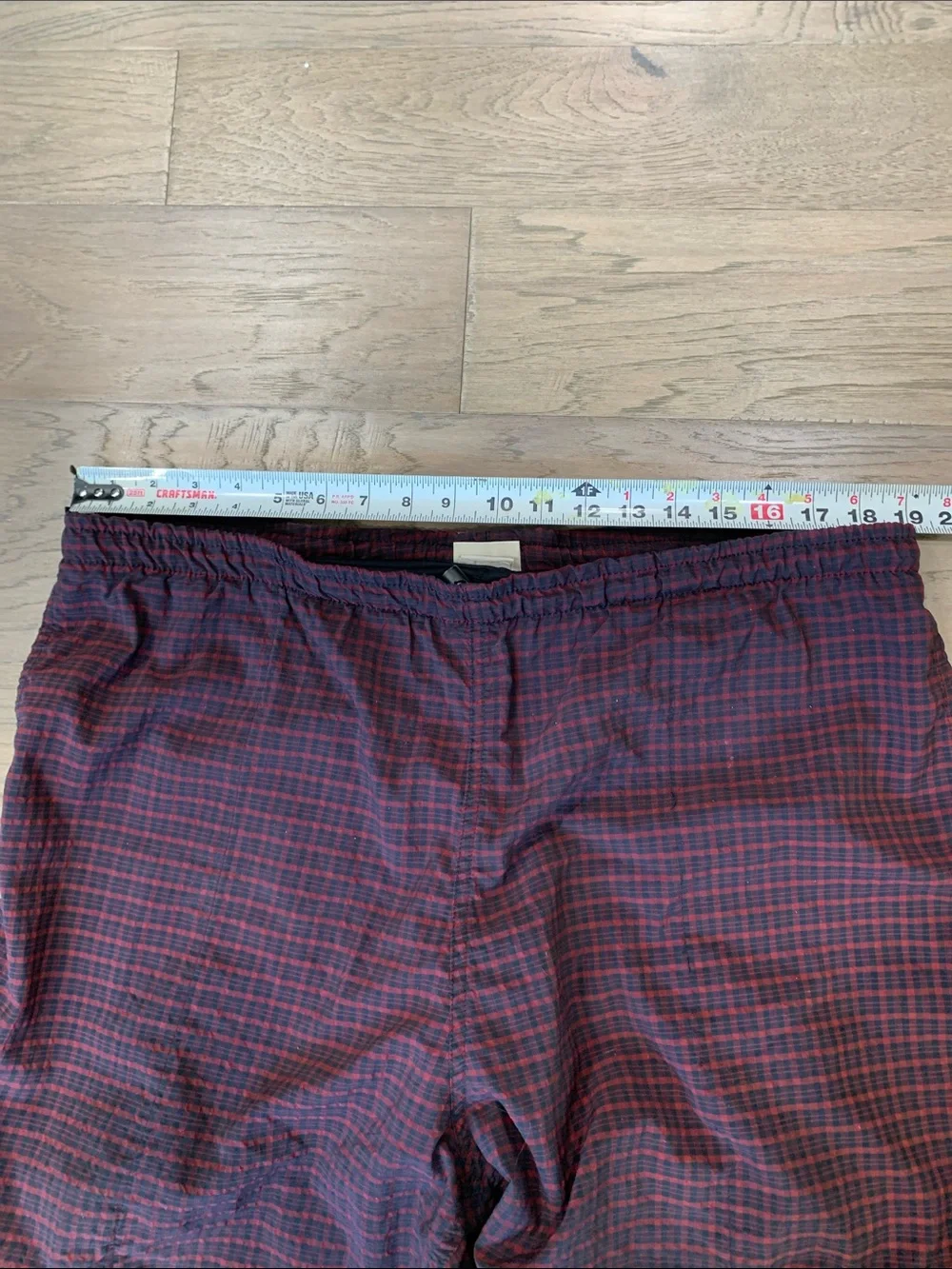 L.L. Bean Men's Red and Black Plaid Swim Trunks